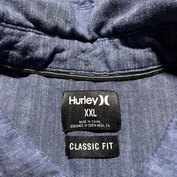Hurley Shirt Mens XXL Short Sleeve Chambray Beach Skate Lightweight Cotton - Picture 8 of 11